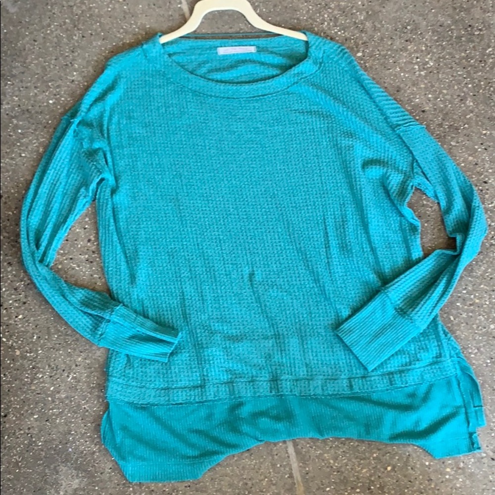 Free people teal waffle knit sweater/tee sz M